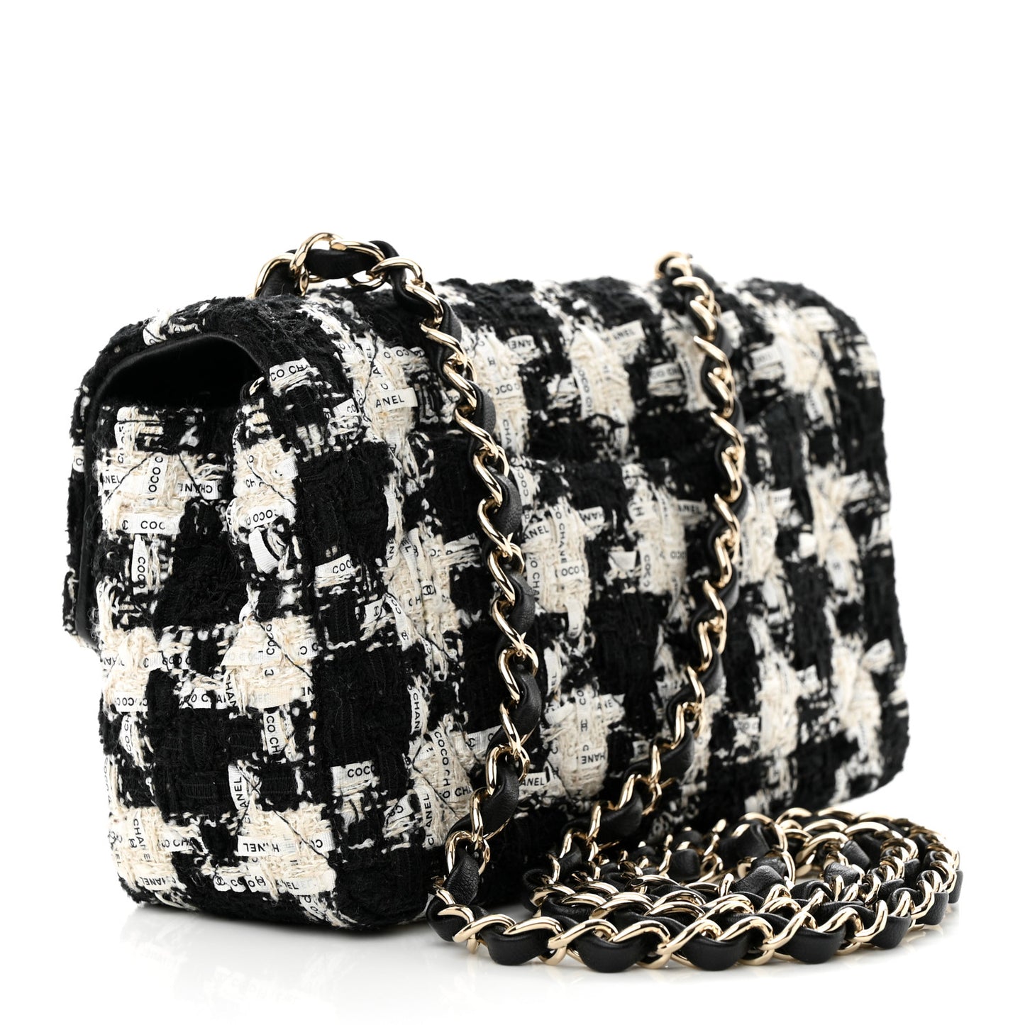 Tweed Quilted Mini Rectangular Flap Black Ecru White