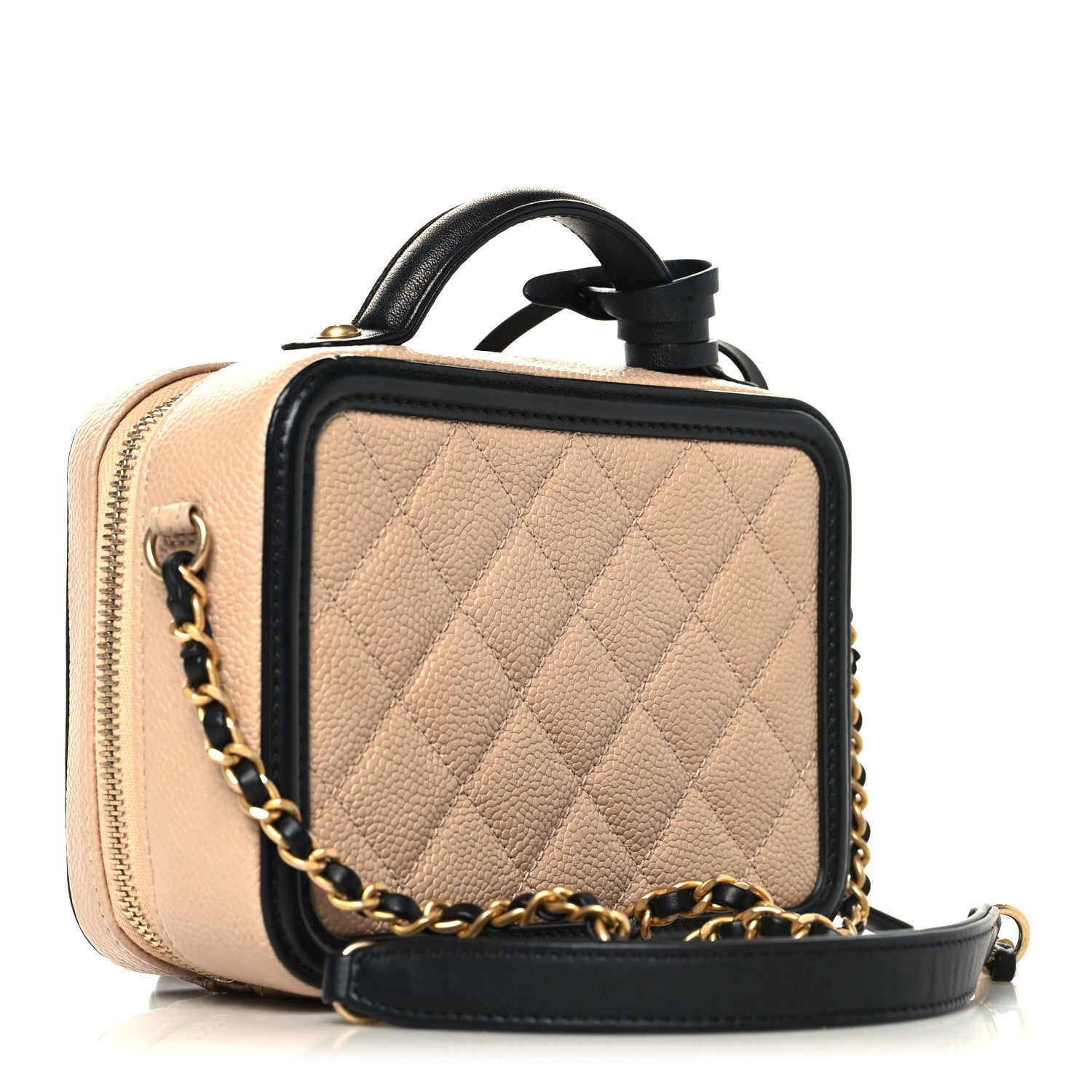 Chanel Caviar Quilted Small CC Filigree Vanity Case Beige Black 3 of 10