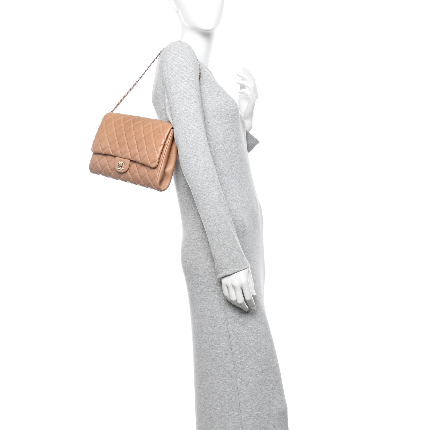 Chanel Lambskin Quilted Clutch with Chain Flap Beige Fonce 2 of 11