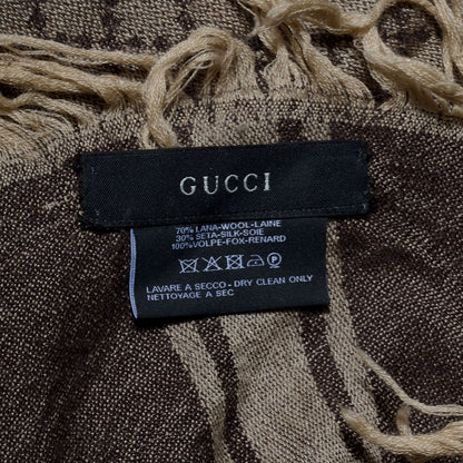 Gucci Wool Silk Fox Fur Monogram Shawl Scarf Brown 4 of 5