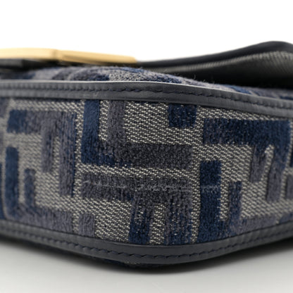 Fendi Chenille Vitello Grace FF Embroidered Mini Baguette Dark Blue Grey 10 of 10
