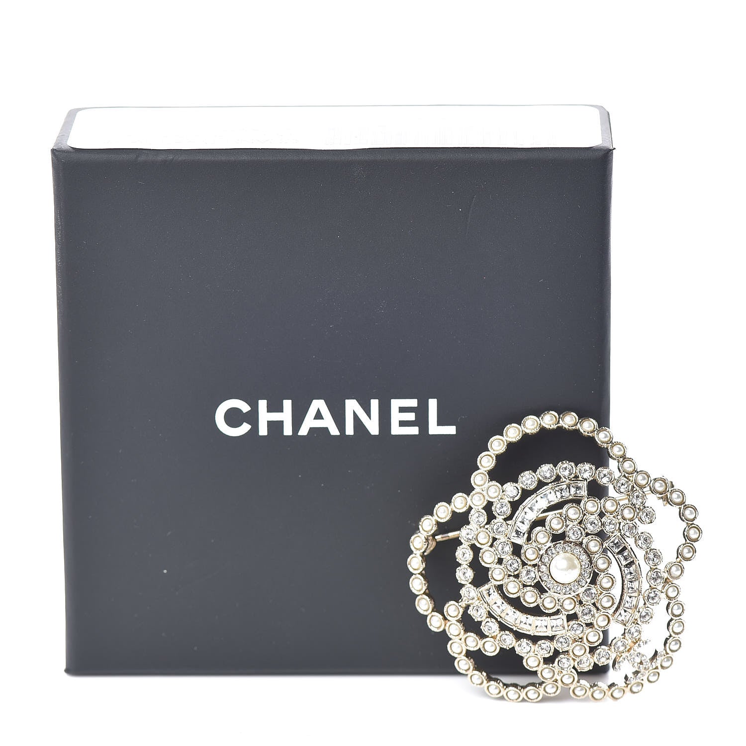Chanel Pearl Crystal Lace Camellia Brooch Gold 5 of 5