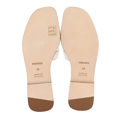 Hermes Box Calfskin Oran Sandals 38 White 5 of 9