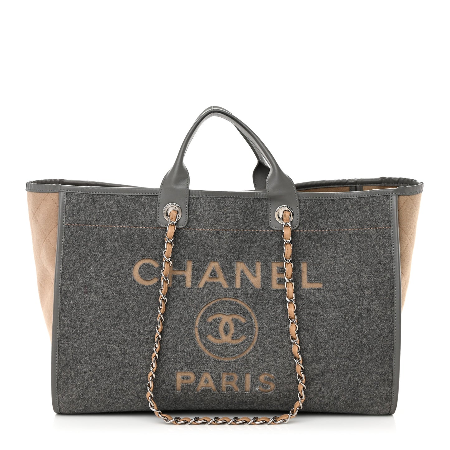 Wool Felt Calfskin Large Deauville Tote Grey Beige