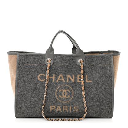 Chanel Wool Felt Calfskin Large Deauville Tote Grey Beige 1 of 22