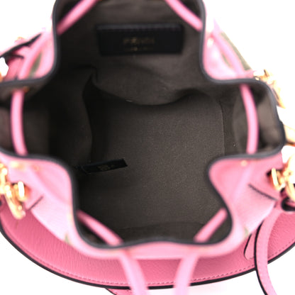 Fendi Raffia Vitello Seta F is Fendi Pequin Gingham Woven Mini Mon Tresor Bucket Bag Military Rosa Lollypop 5 of 10
