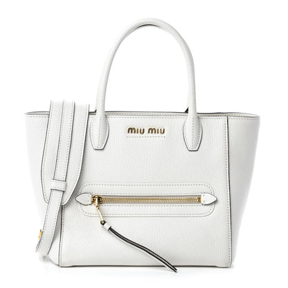 Miu Miu Goatskin Madras Zip Tote White 1 of 14