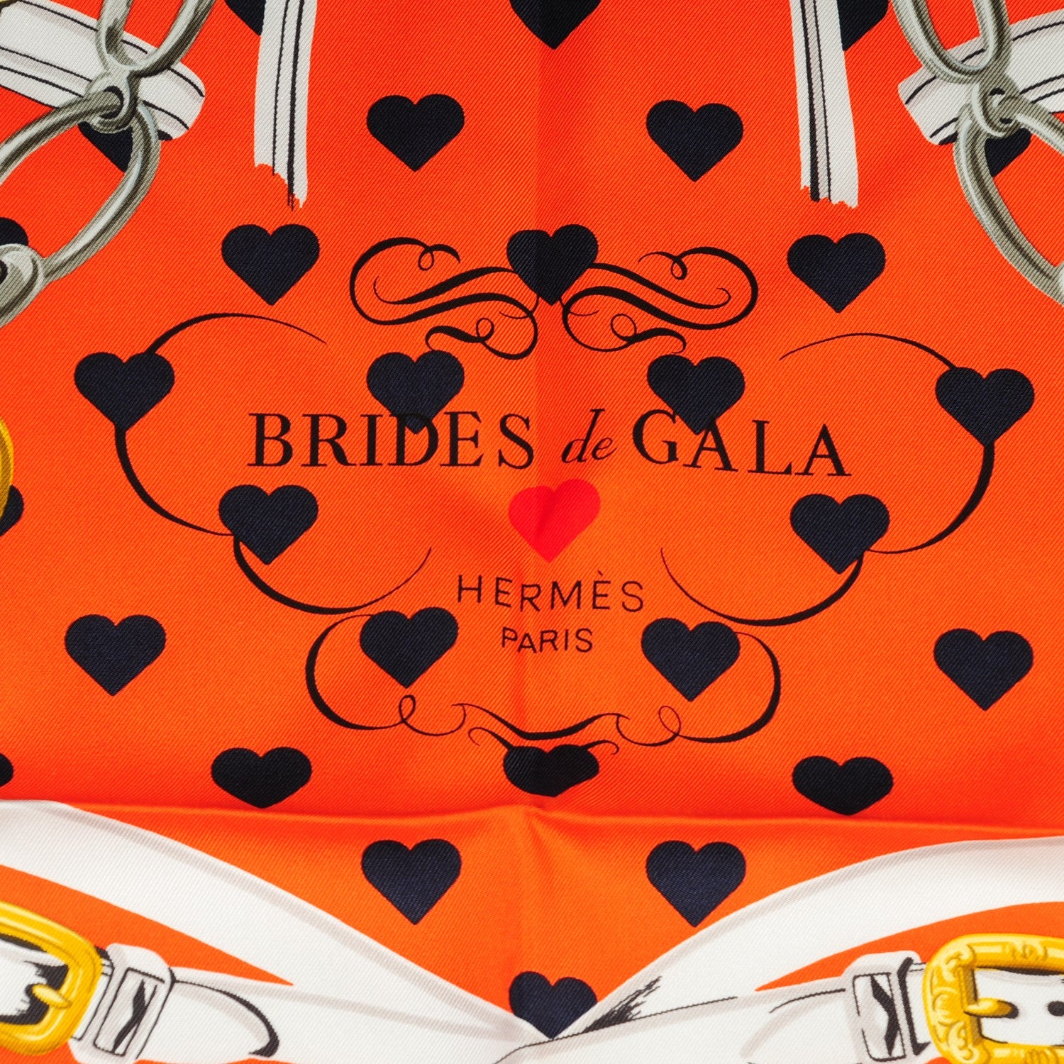 Hermes Silk Brides De Gala Love Scarf 90 Orange Marine Blanc 1 of 5