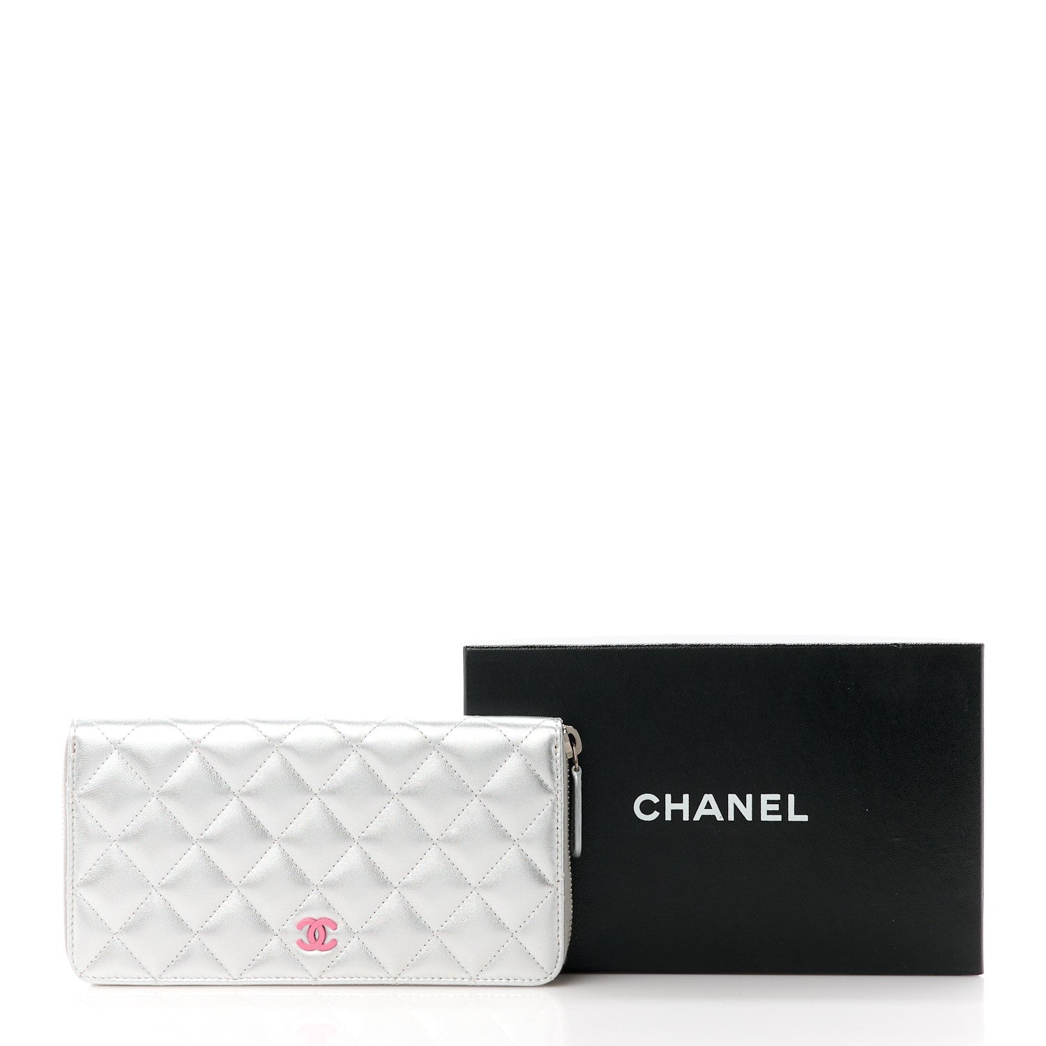Chanel Metallic Lambskin Quilted Large Gusset Zip Around Wallet Silver Pink 12 of 12