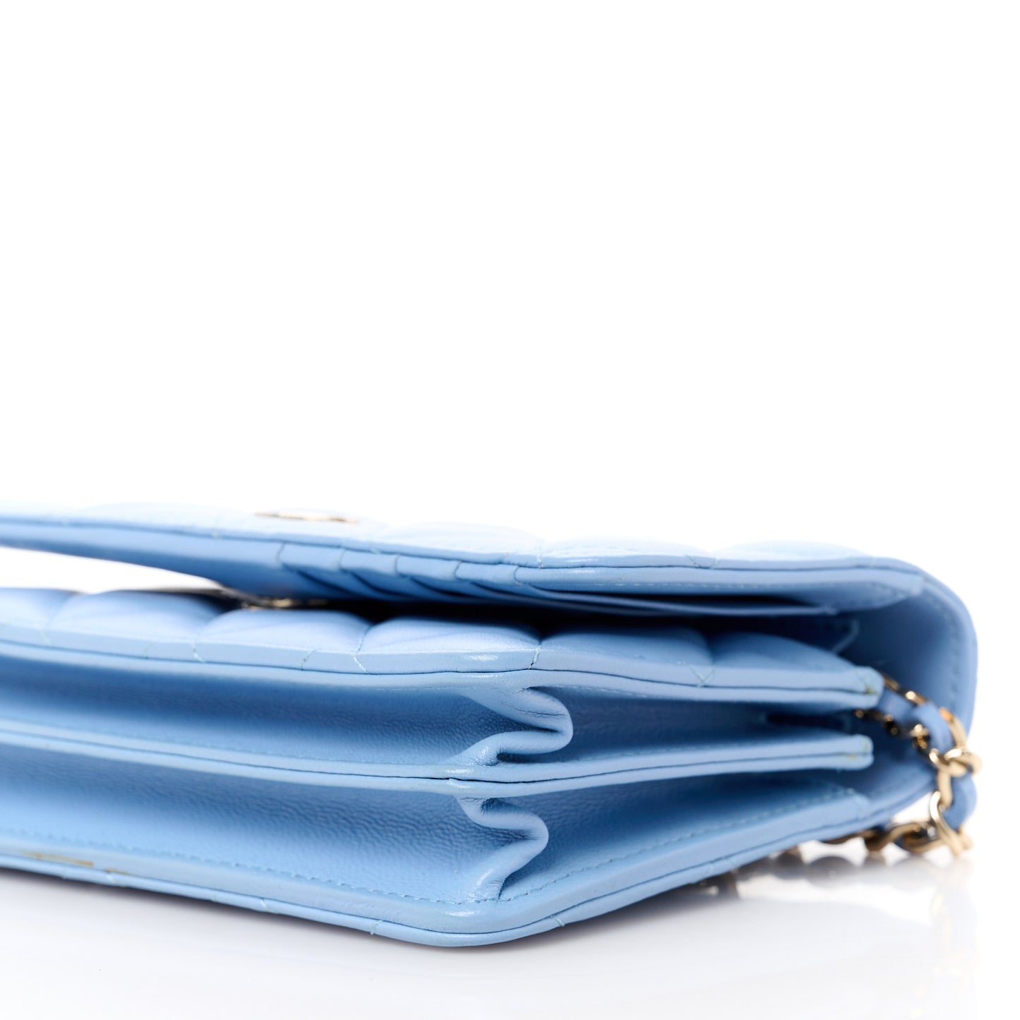 Lambskin Quilted Mini Wallet On Chain WOC Light Blue