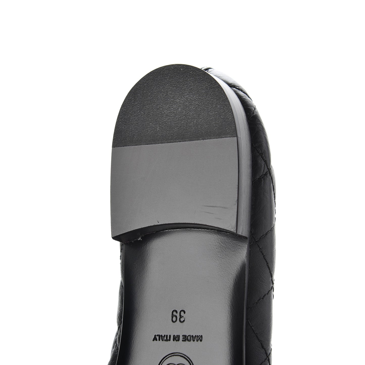 Aged Calfskin Quilted CC Cap Toe Ballerina Flats 39 Black