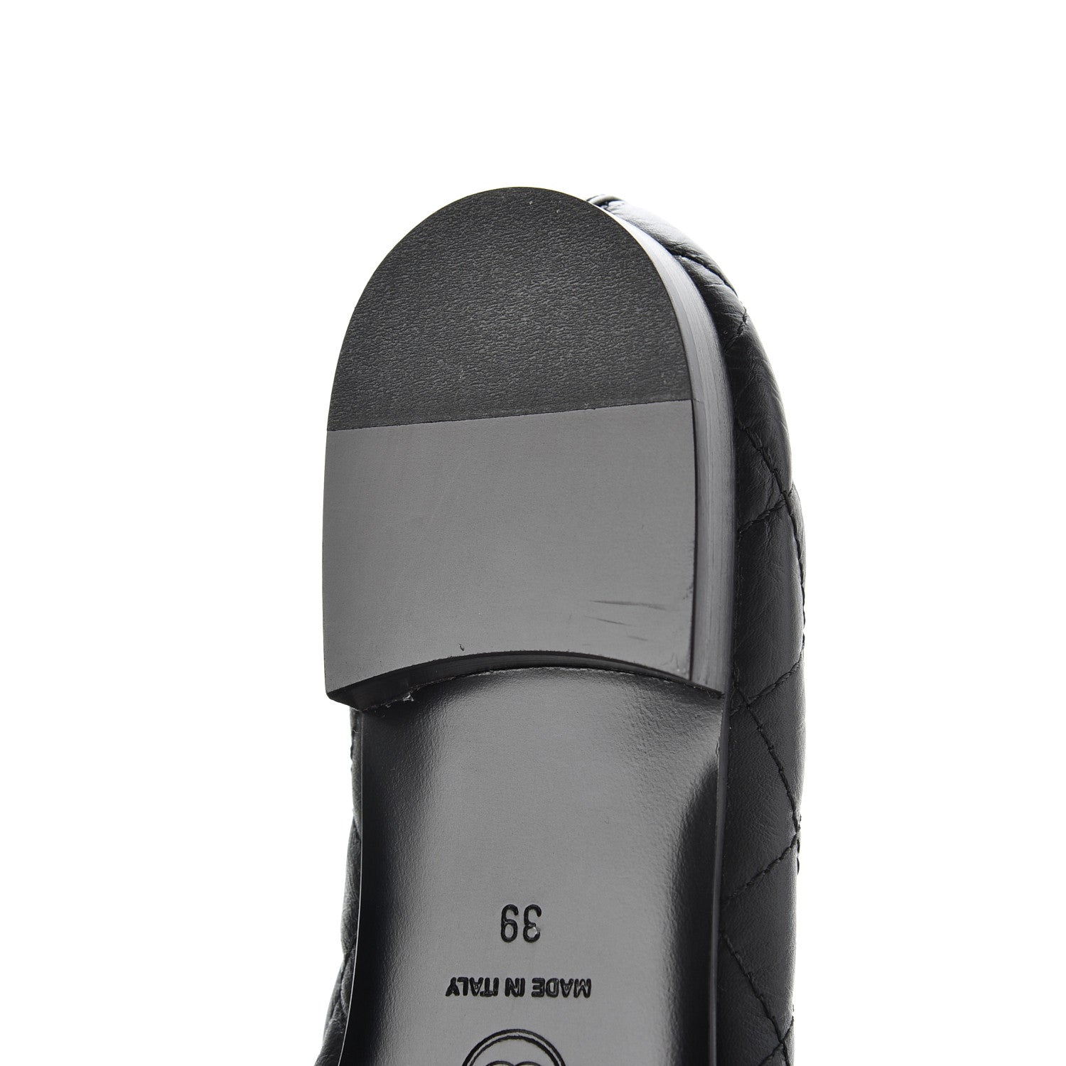 Chanel Aged Calfskin Quilted CC Cap Toe Ballerina Flats 39 Black 10 of 12