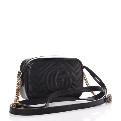 Gucci Calfskin Matelasse Mini GG Marmont Chain Shoulder Bag Black 3 of 7