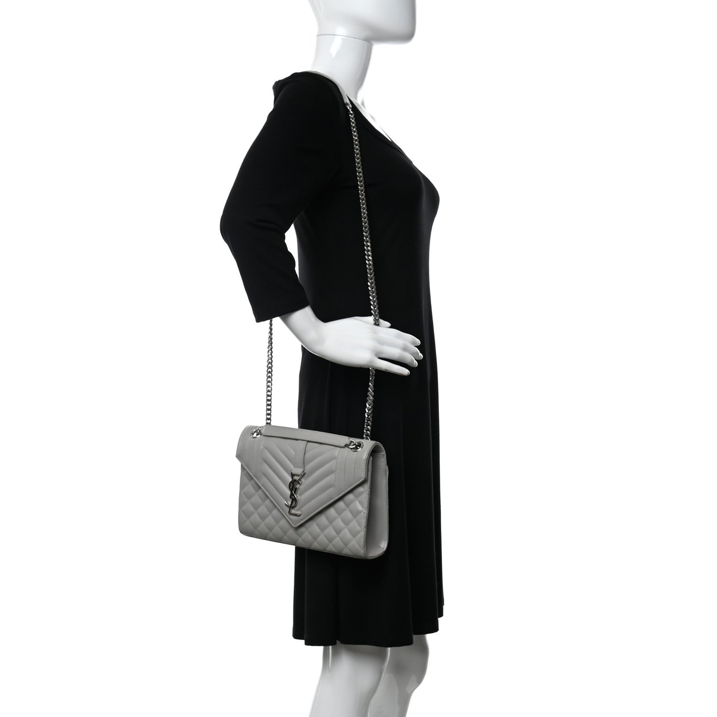 Grain De Poudre Textured Mixed Matelasse Medium Triquilt Monogram Satchel Granite