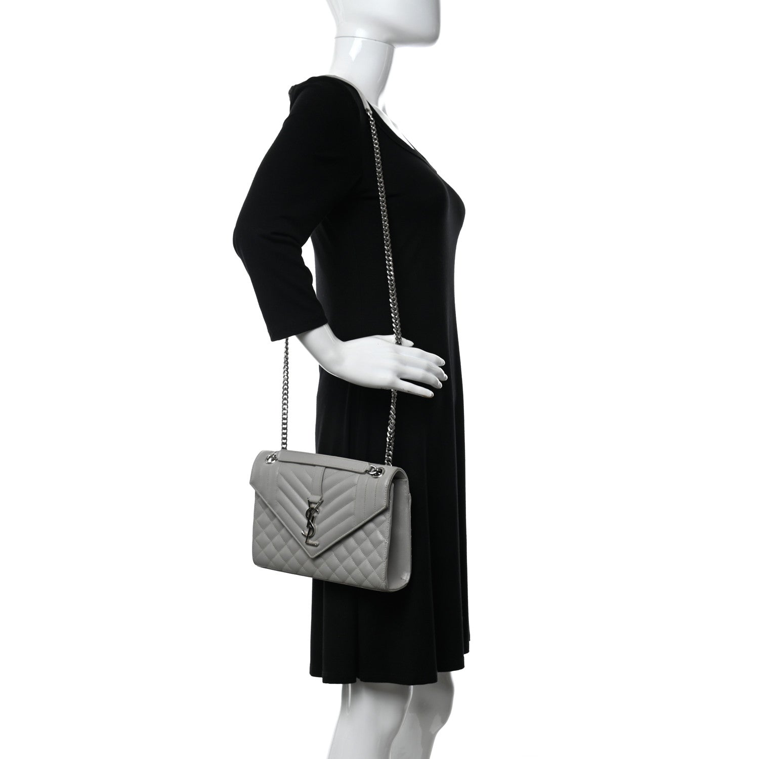 Saint Laurent Grain De Poudre Textured Mixed Matelasse Medium Triquilt Monogram Satchel Granite 2 of 18