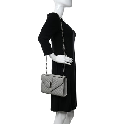 Saint Laurent Grain De Poudre Textured Mixed Matelasse Medium Triquilt Monogram Satchel Granite 2 of 18