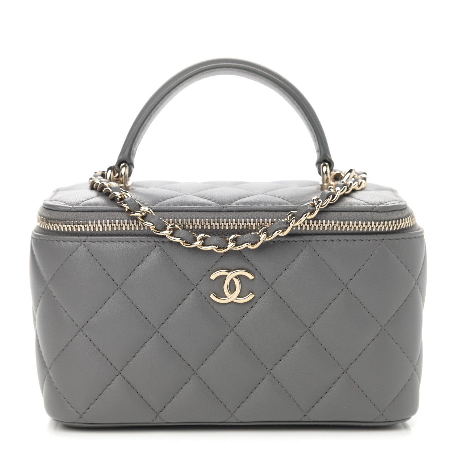 Chanel Lambskin Quilted Small Top Handle Vanity Case With Chain Dark Grey 1 of 10