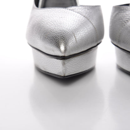 Saint Laurent Metallic Grained Calfskin Janis 105 D'Orsay Pumps 38.5 Argento 11 of 16