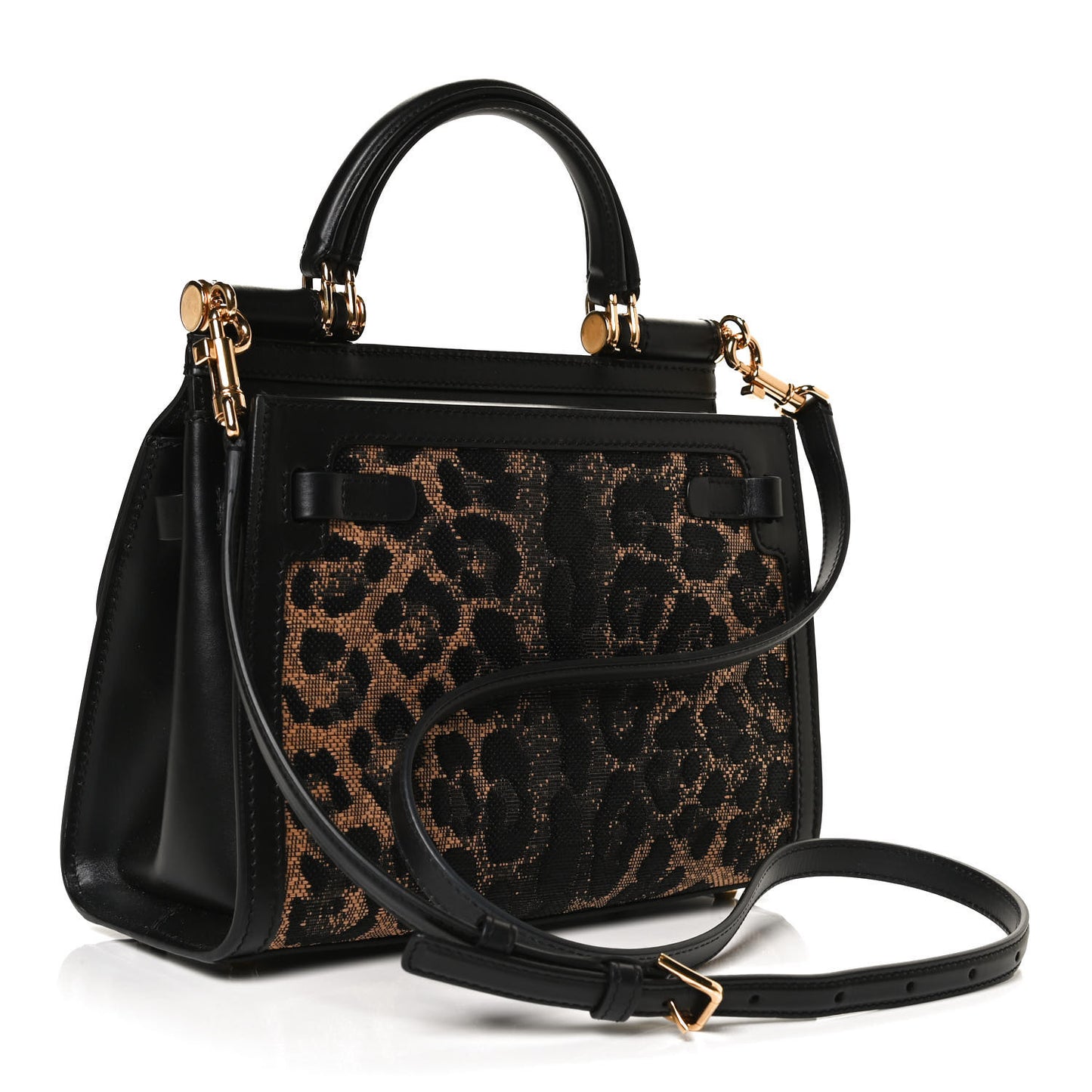 Calfskin Leopard Print Raffia Medium Sicily 58 Satchel Black Multicolor