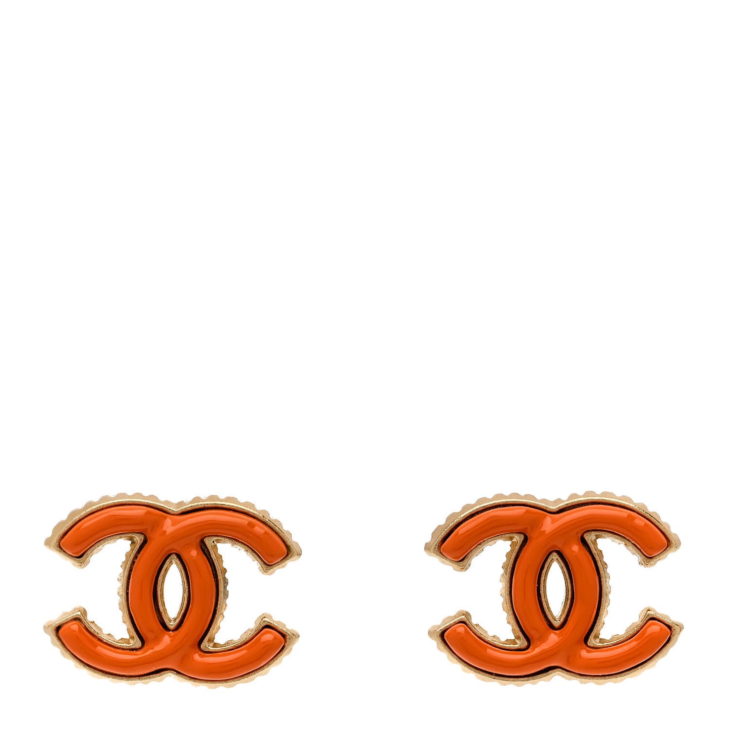 Metal Enamel CC Earrings Gold Orange