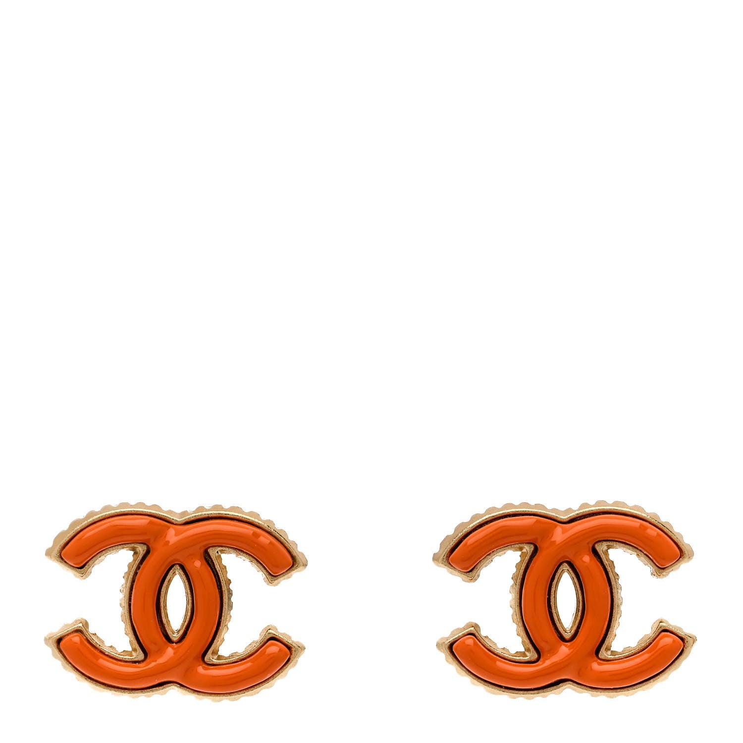 Chanel Metal Enamel CC Earrings Gold Orange 1 of 5