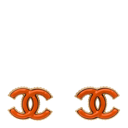 Chanel Metal Enamel CC Earrings Gold Orange 1 of 5