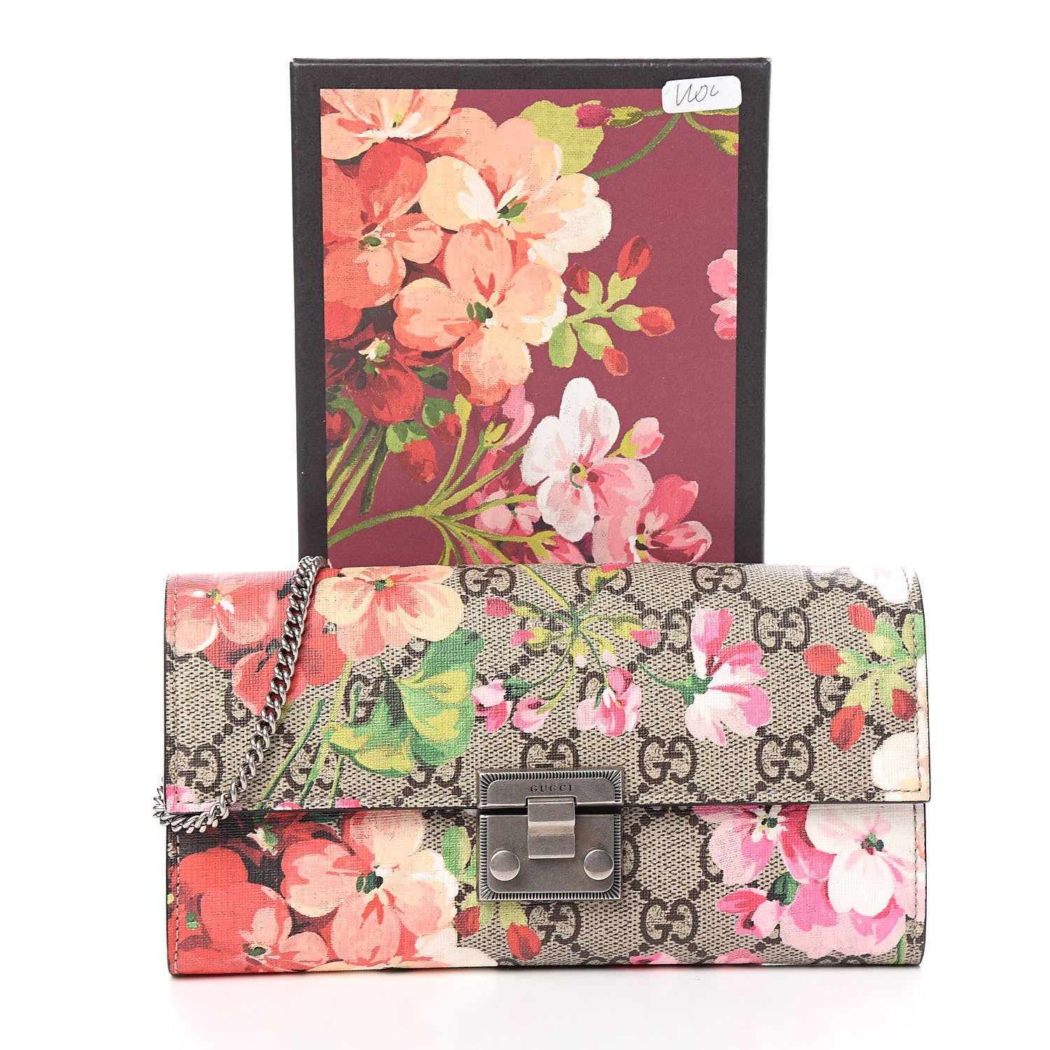 Gucci GG Supreme Monogram Blooms Padlock Continental Chain Wallet Beige Multicolor Dry Rose 11 of 11