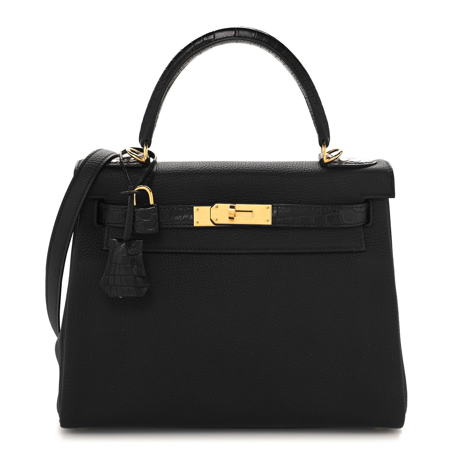 Togo Matte Porosus Crocodile Kelly Retourne Touch 28 Black