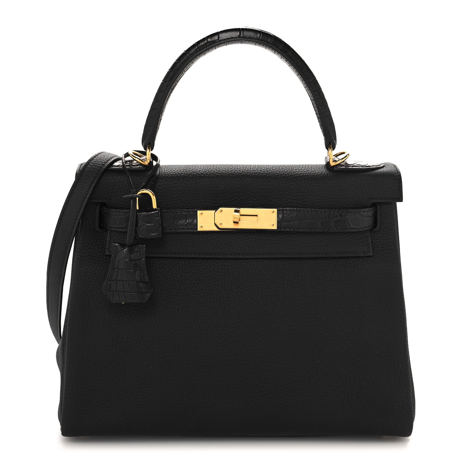 Hermes Togo Matte Porosus Crocodile Kelly Retourne Touch 28 Black 1 of 11