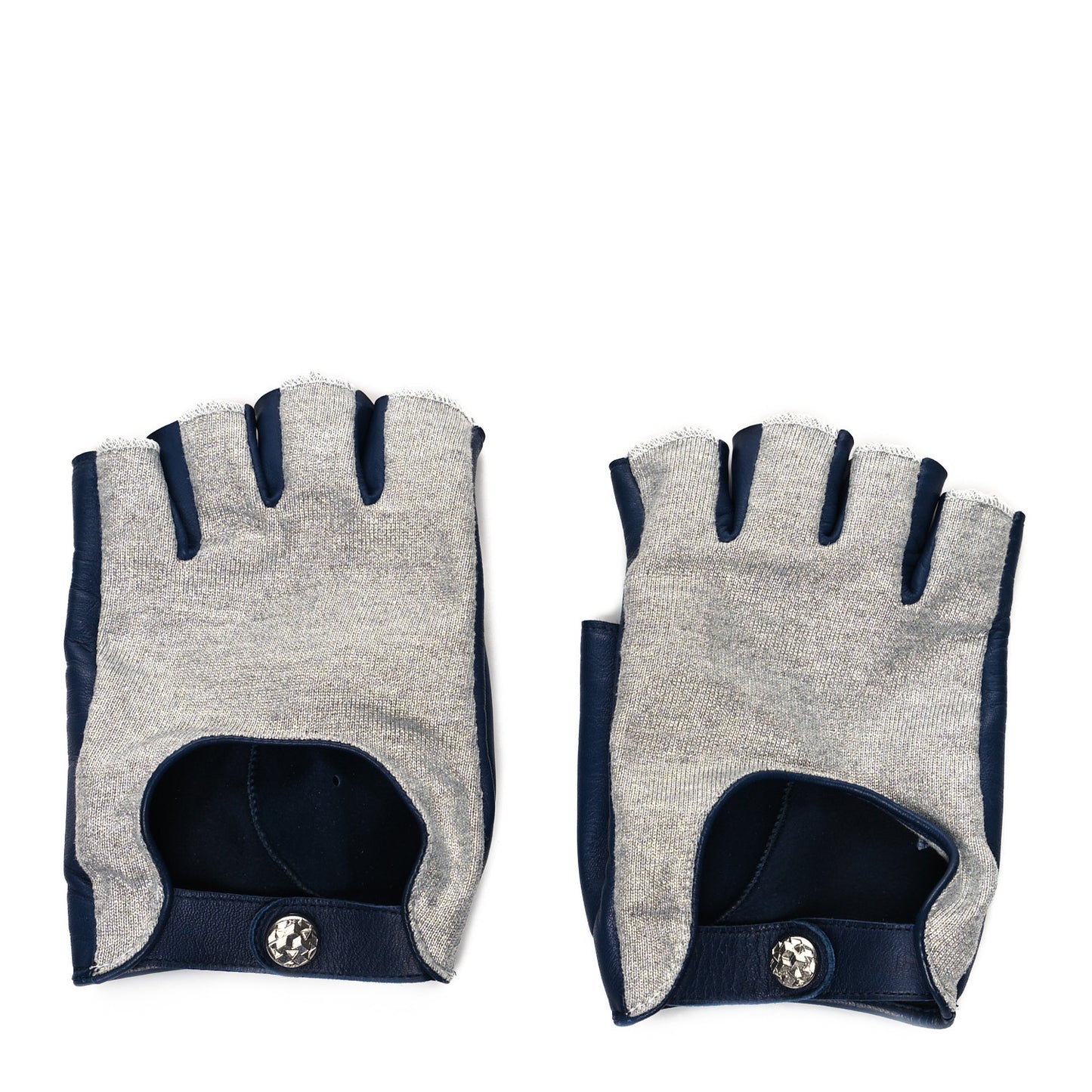Lambskin Cloth Woven Fingerless Gloves 51 Navy Silver