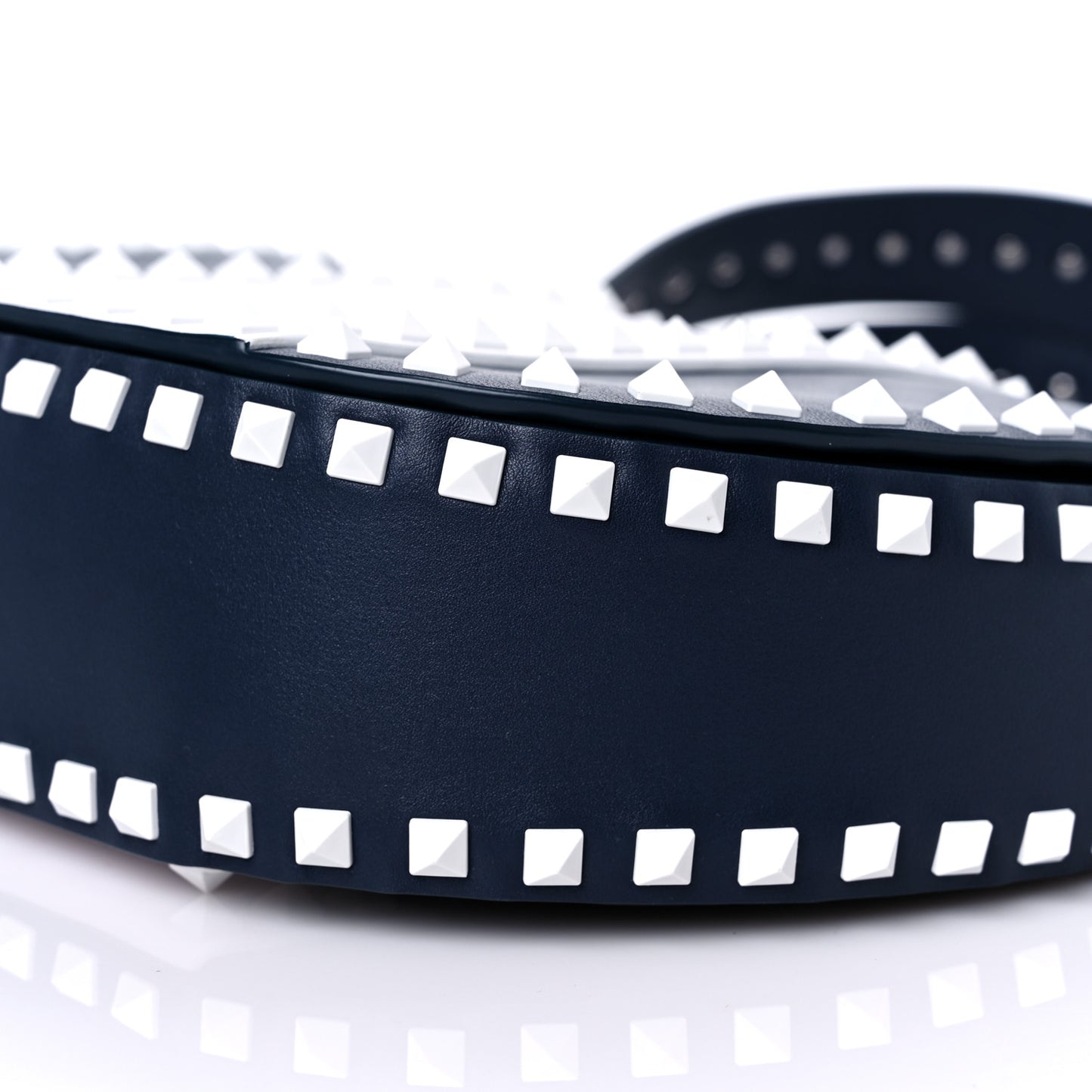 Vitello Colorblock Large Free Rockstud Halfmoon Saddle Bag Marine White