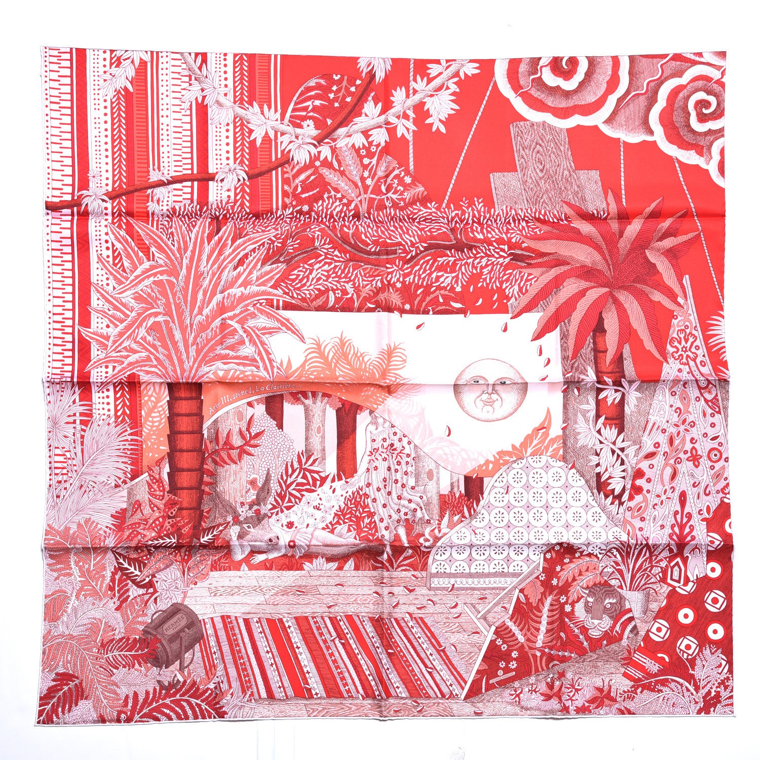 Hermes Silk Acte III Scene I La Clairiere Scarf 90 Rouge Rose Blanc 1 of 8