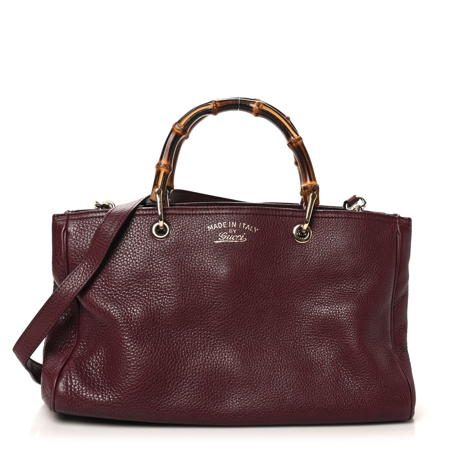 Gucci Pebbled Calfskin Medium Bamboo Shopper Tote Burgundy 1 of 11
