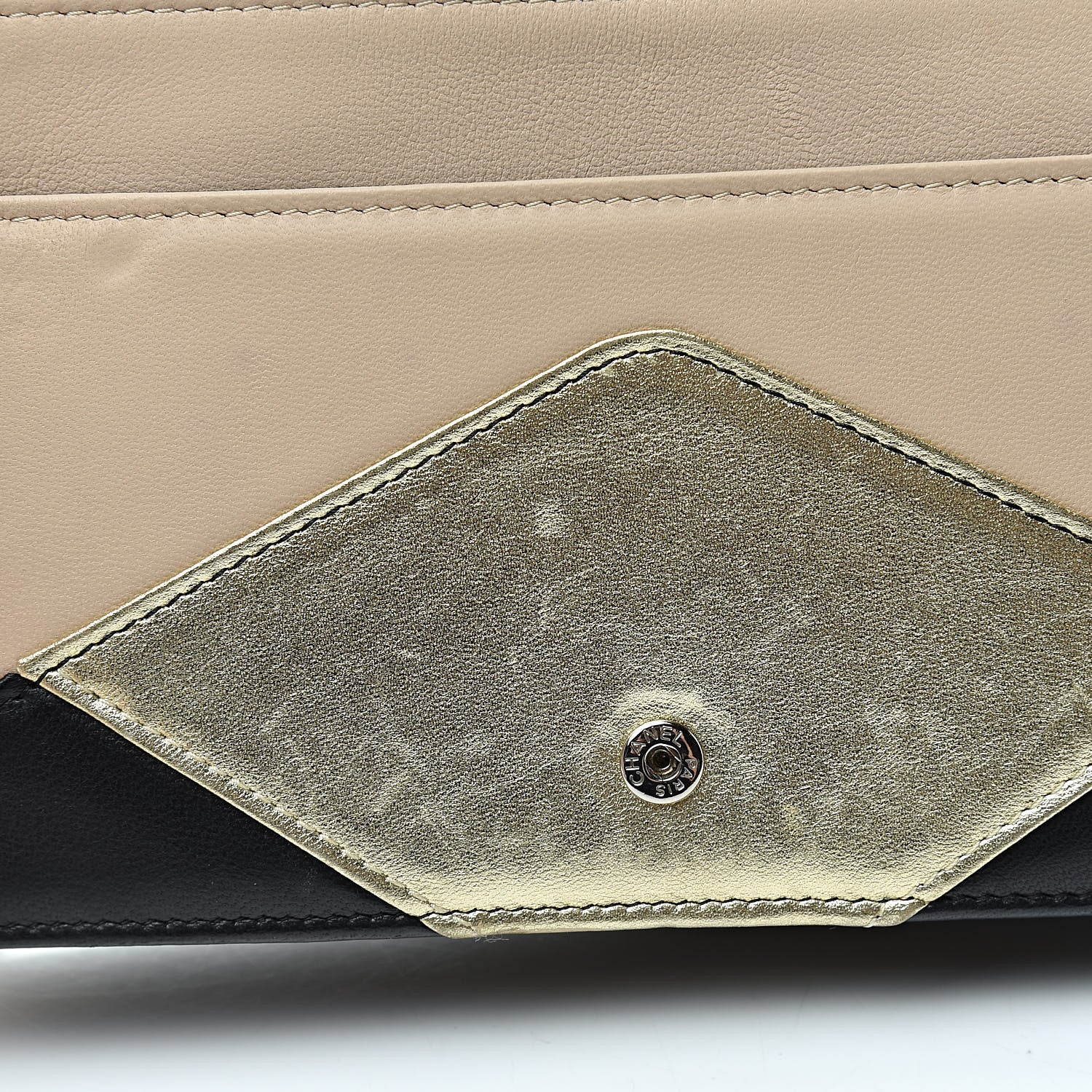 Chanel Metallic Lambskin Chevron Wallet On Chain WOC Black Beige 12 of 15