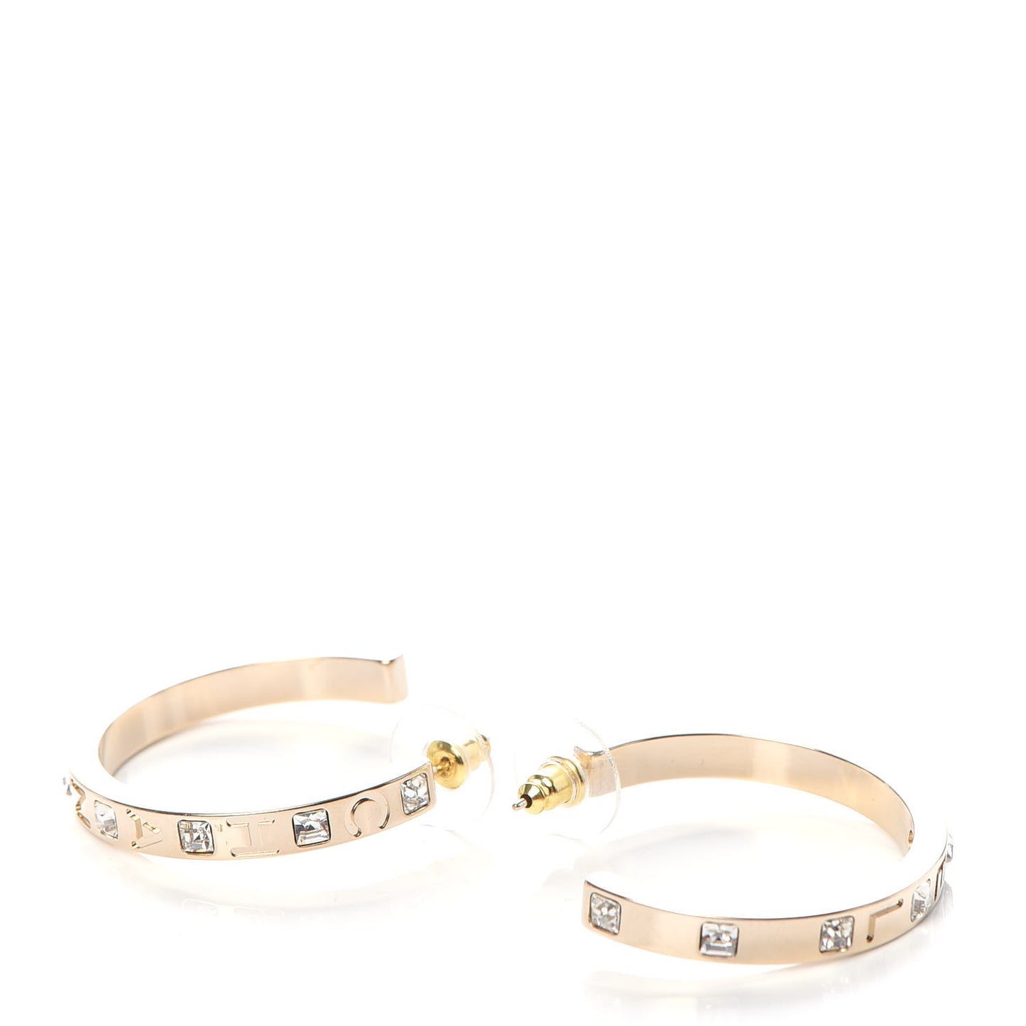 Metal Baguette Crystal Logo CC Hoop Earrings Gold