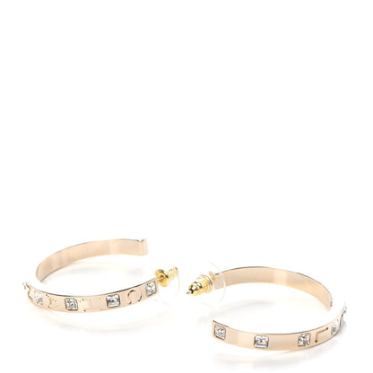Chanel Metal Baguette Crystal Logo CC Hoop Earrings Gold 3 of 5