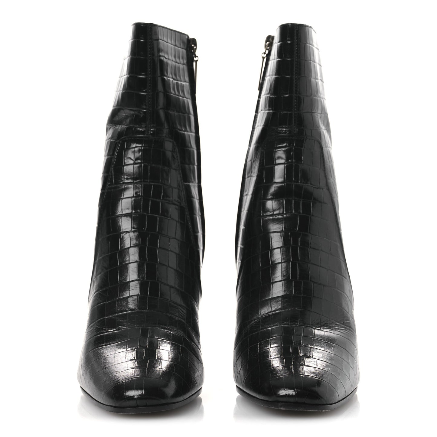 Shiny Crocodile Embossed Jane 90 Zip Booties 42 Black