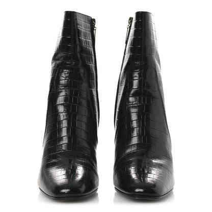Saint Laurent Shiny Crocodile Embossed Jane 90 Zip Booties 42 Black 3 of 11