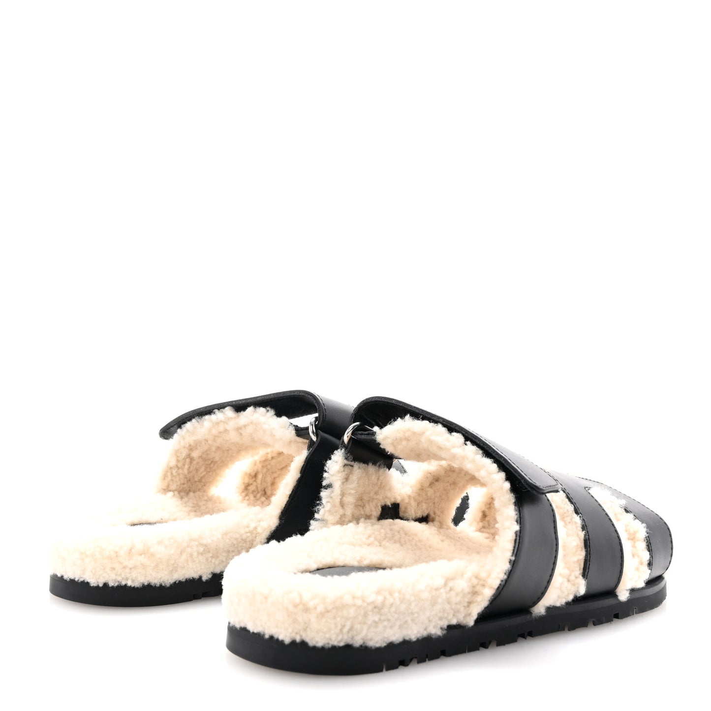 Calfskin Woolskin Womens Chypre Sandals 36 Black Ecru