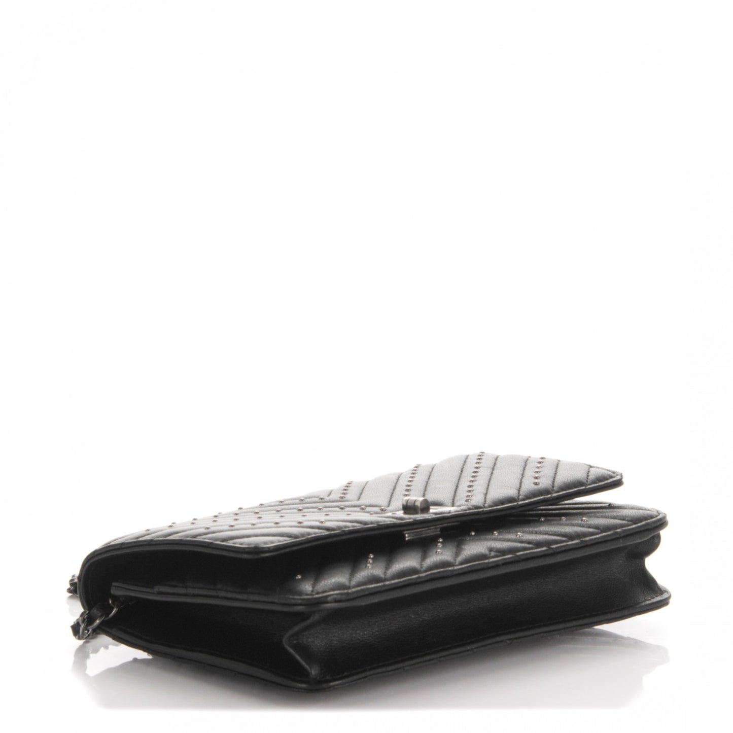 Studded Sheepskin Quilted Chevron Reissue Wallet On Chain WOC Black