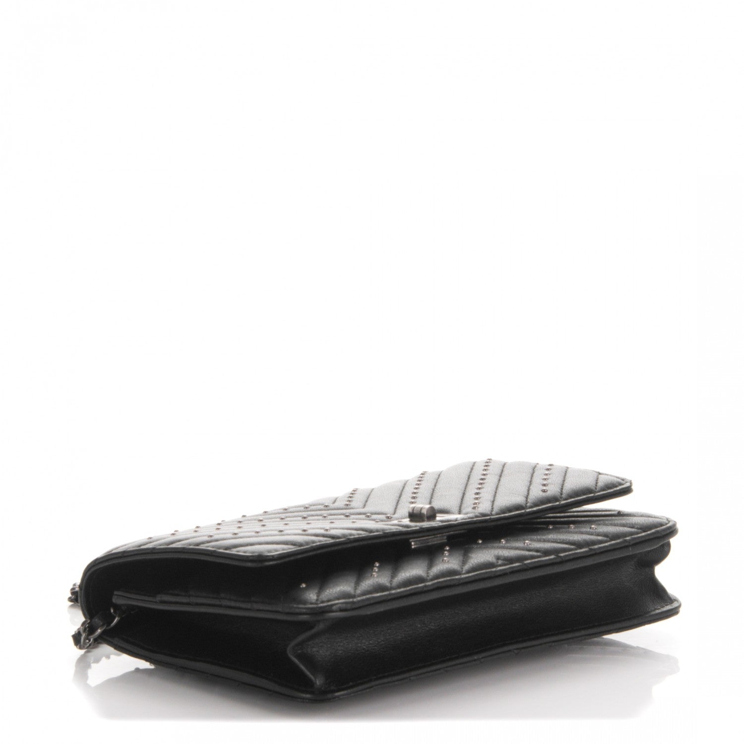 Chanel Studded Sheepskin Quilted Chevron Reissue Wallet On Chain WOC Black 4 of 8