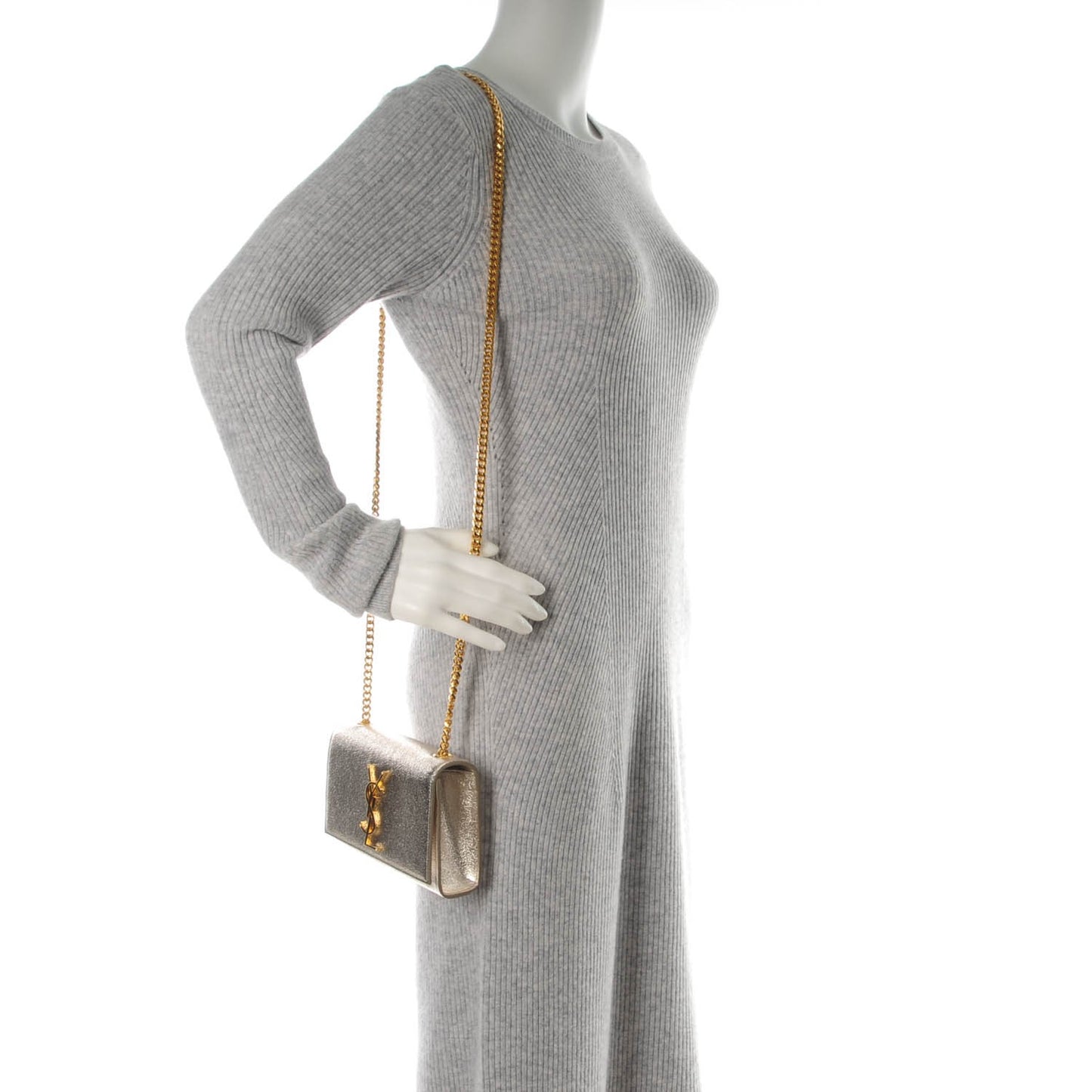 Metallic Calfskin Small Classic Monogram Kate Satchel Platine