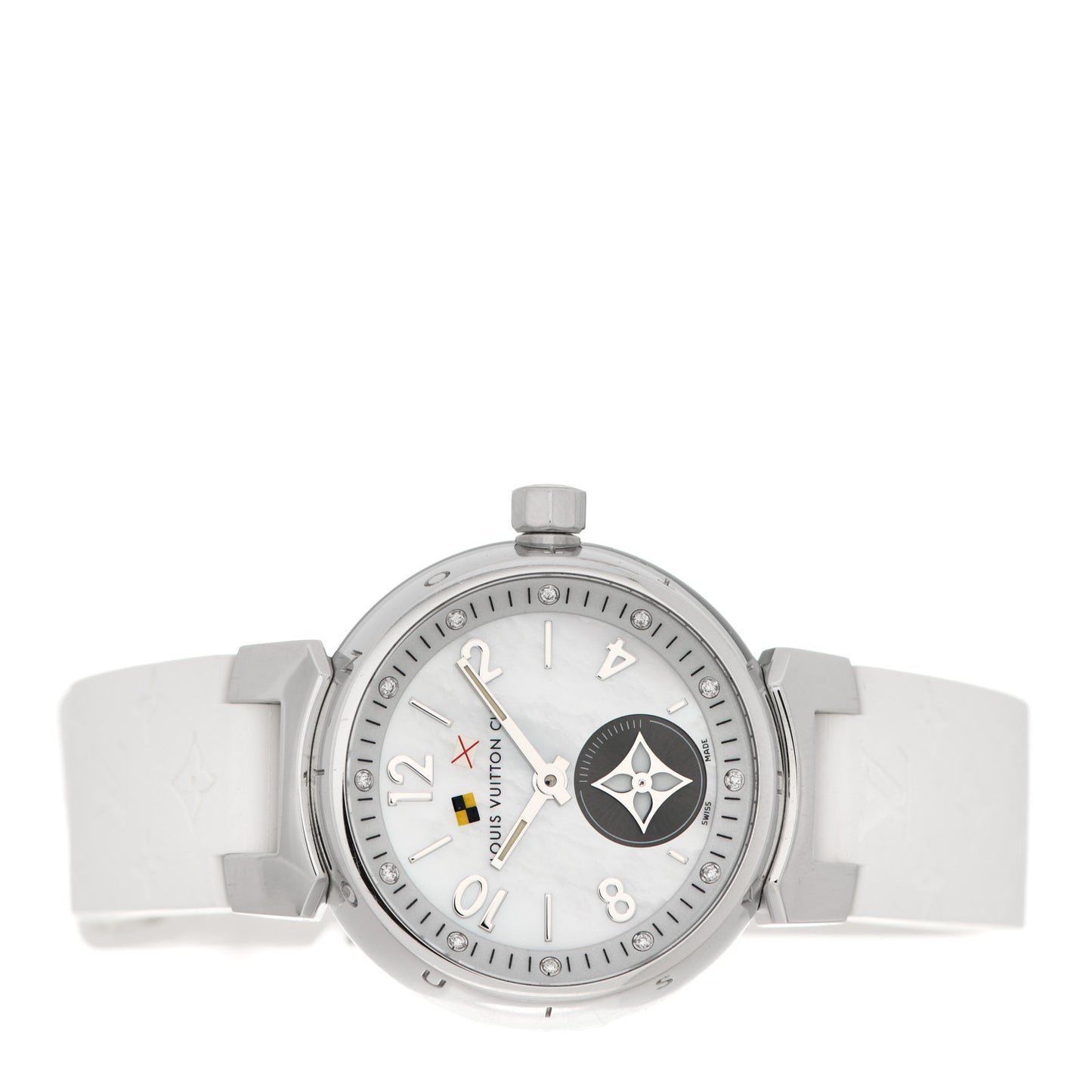 Stainless Steel Rubber Diamond Mother of Pearl 28mm Tambour Lovely Cup Quartz Watch