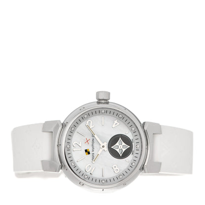 Louis Vuitton Stainless Steel Rubber Diamond Mother of Pearl 28mm Tambour Lovely Cup Quartz Watch 2 of 5