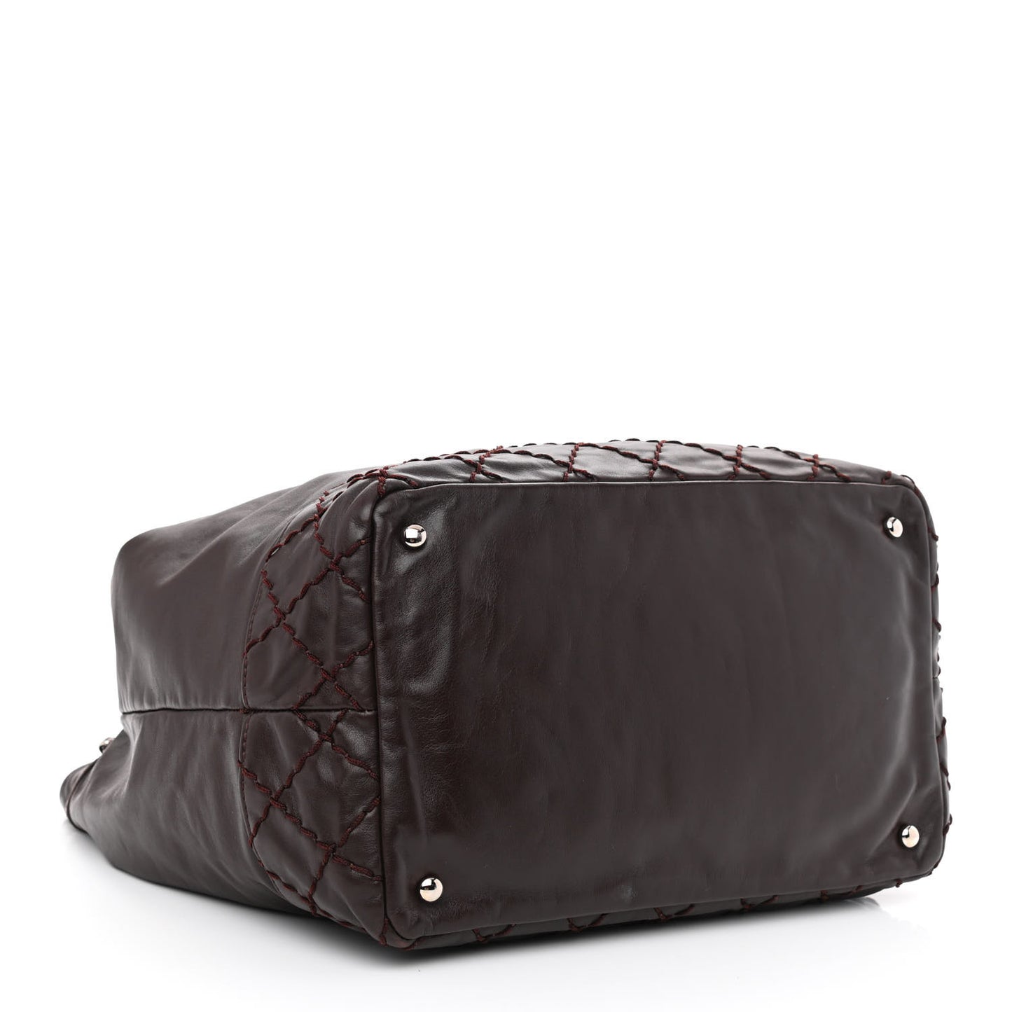 Calfskin Drawstring CC Bucket Bag Dark Brown