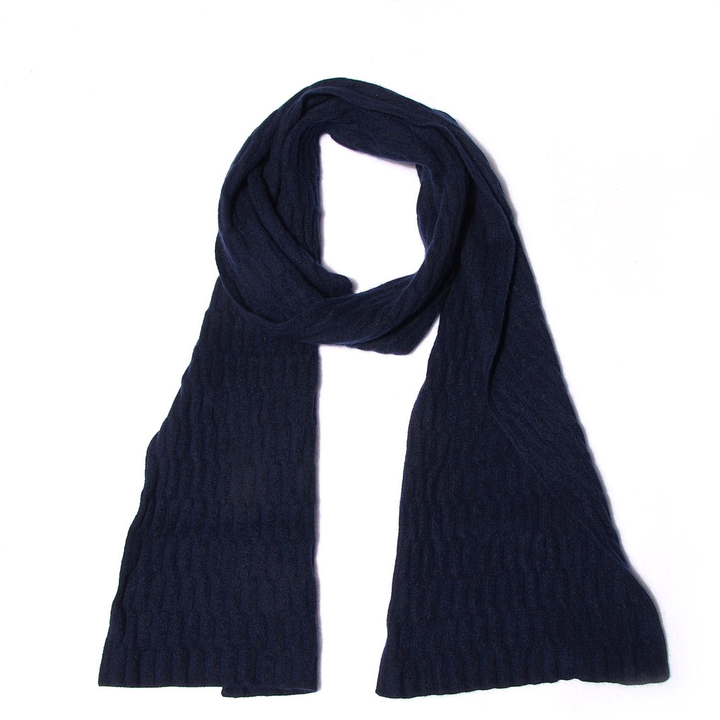 Cashmere Wool Silk Knit Scarf Navy