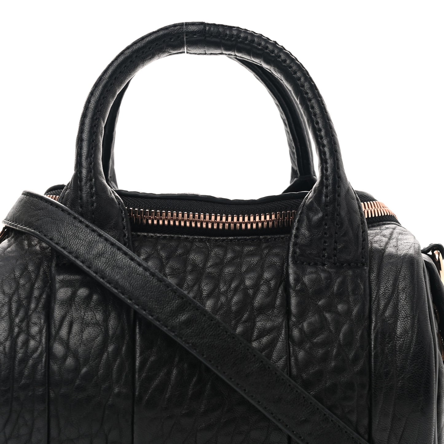 Pebbled Lambskin Mini Rockie Black Rose Gold Hardware
