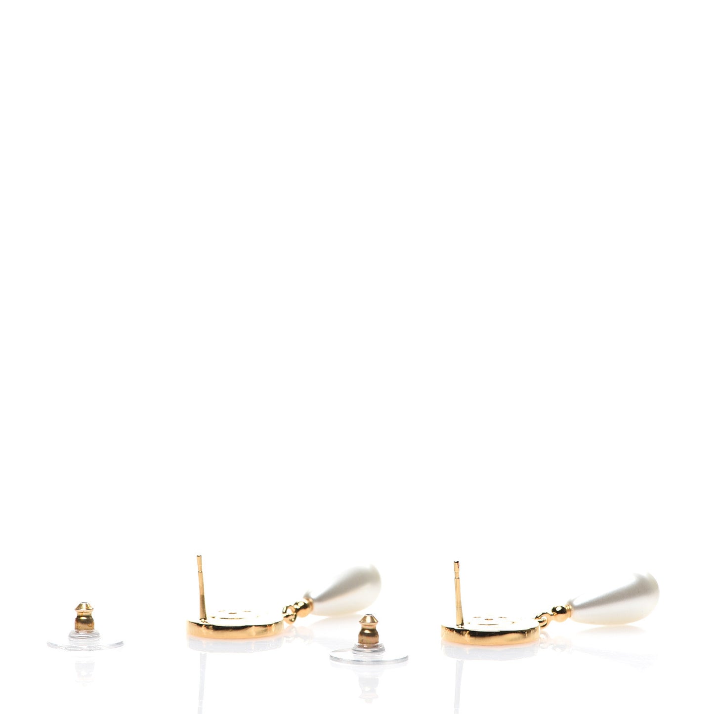 Metal Pearl Paris Button Drop Earrings Gold
