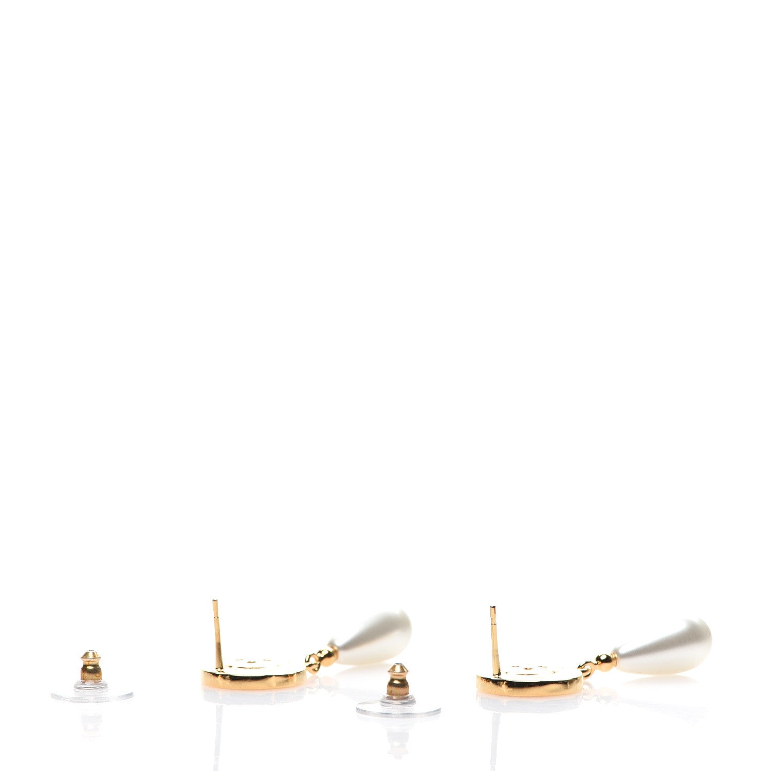 Chanel Metal Pearl Paris Button Drop Earrings Gold 3 of 5