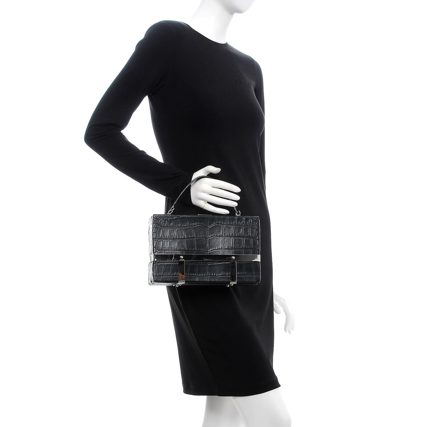 Calfskin Crocodile Stamped Cage Case Black